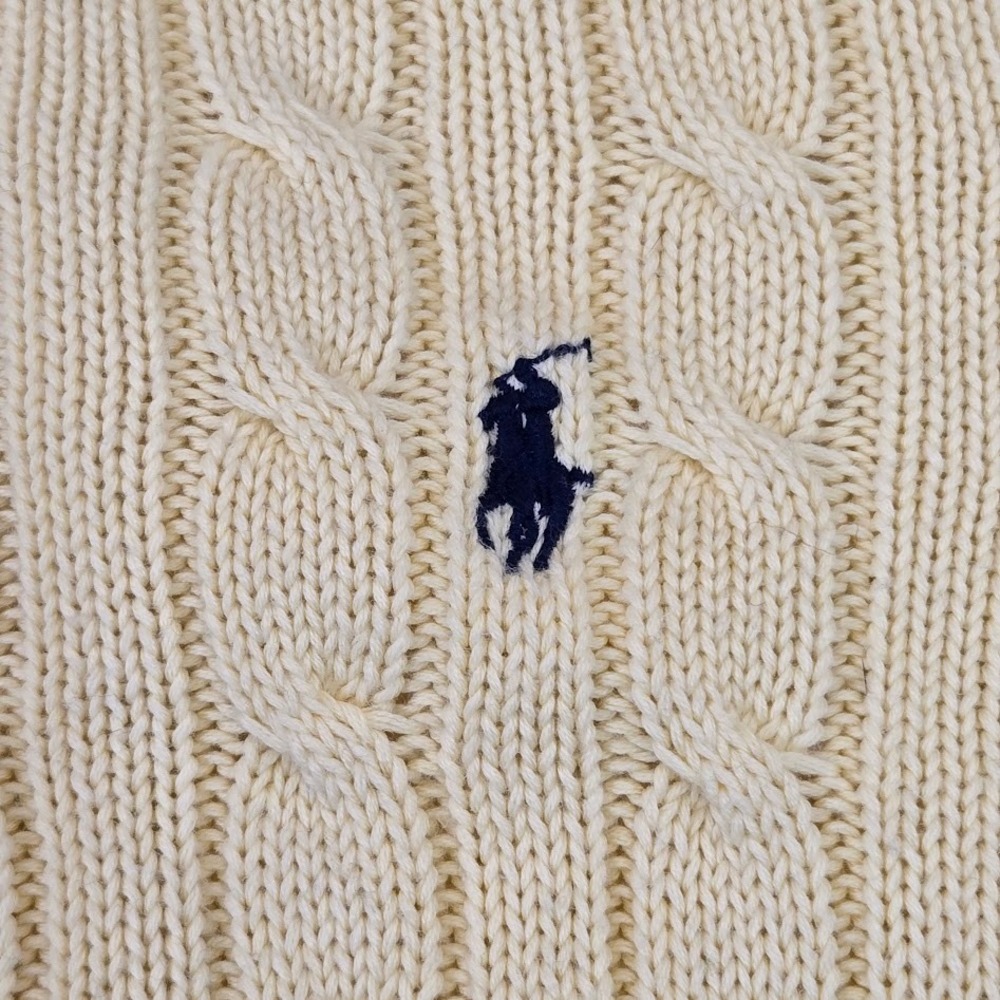Ralph Lauren Sport Butter Yellow Cable Knit Crewneck Sweater Women's Size MEDIUM - Picture 4 of 6
